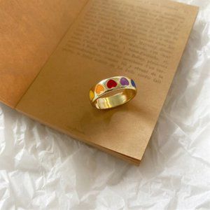 Bohemian Colorful Enamel Love Heart Ring